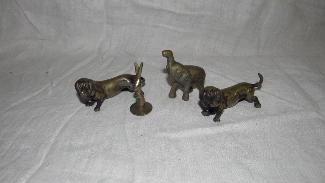 Brass Dauchshund Dogs Elephant Rabbit Figures: Dogs are approx. 3 1/4" long.