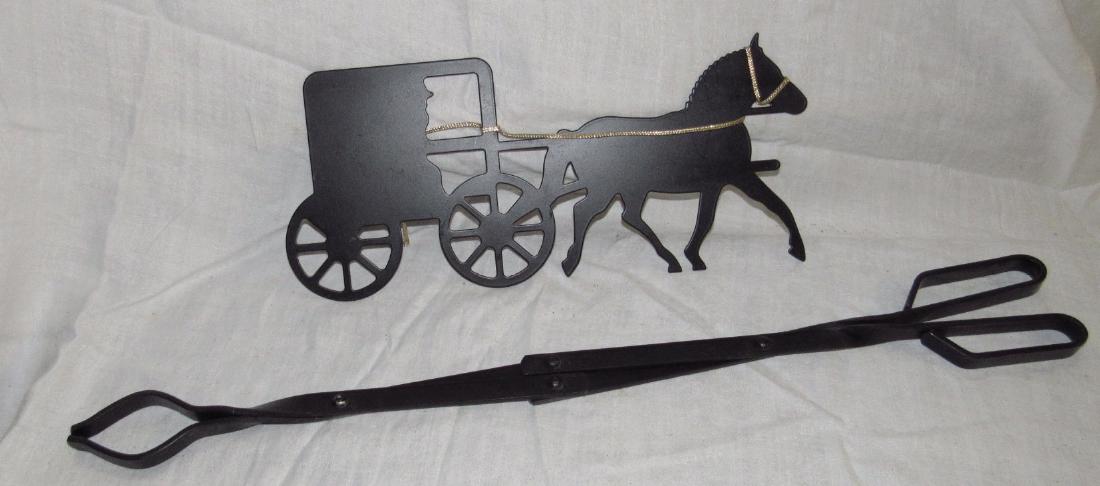 Amish Horse & Buggy Wall Hanging & Log Holder: Horse & buggy is approx. 16" long