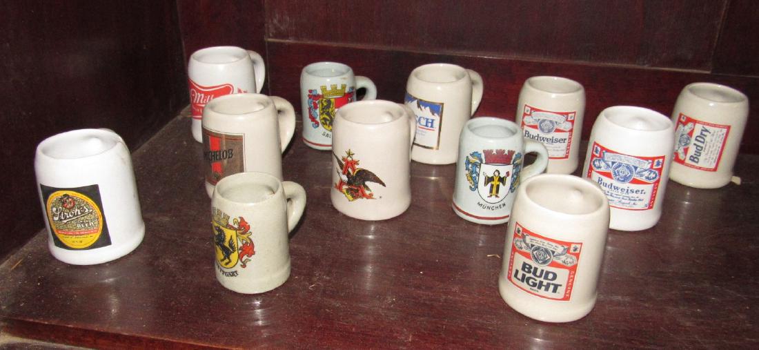 12 Miniature Beer Steins Budwesier Miller Strohs (1 of 2)