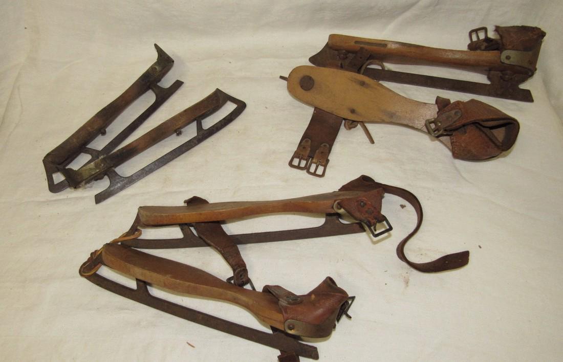 3 Pair Antique Wooden Ice Skates (1 of 5)
