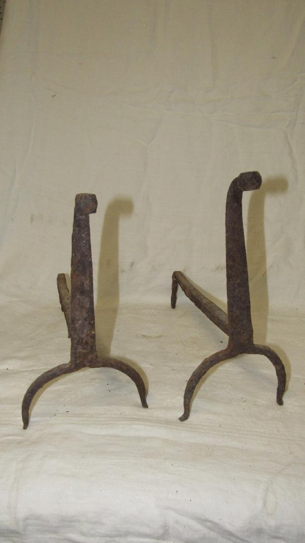 Antique Wrought Iron Andirons: Approx. 14" long and 11 1/2" tall