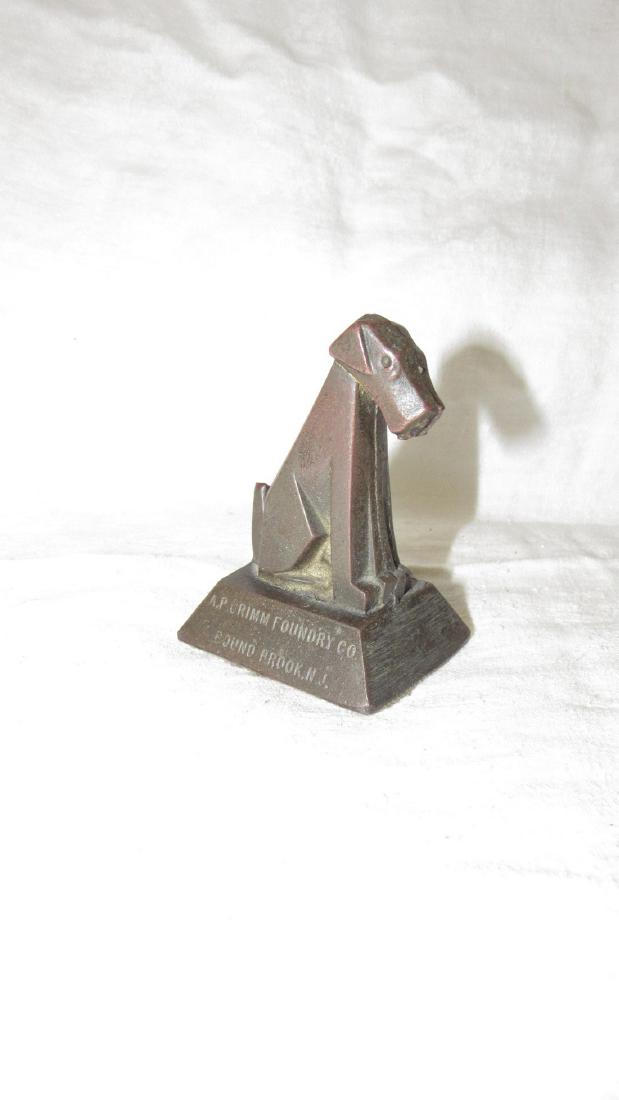 Foundry Bound Brook NJ Bronze Paper Weight: Crimm Foundry Dog Paper Weight , approx. 3 1/2" tall