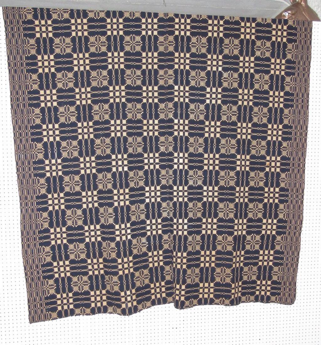Antique Blue & White Coverlet: Coverlet approx. 80" x 90" . Has some light Staining