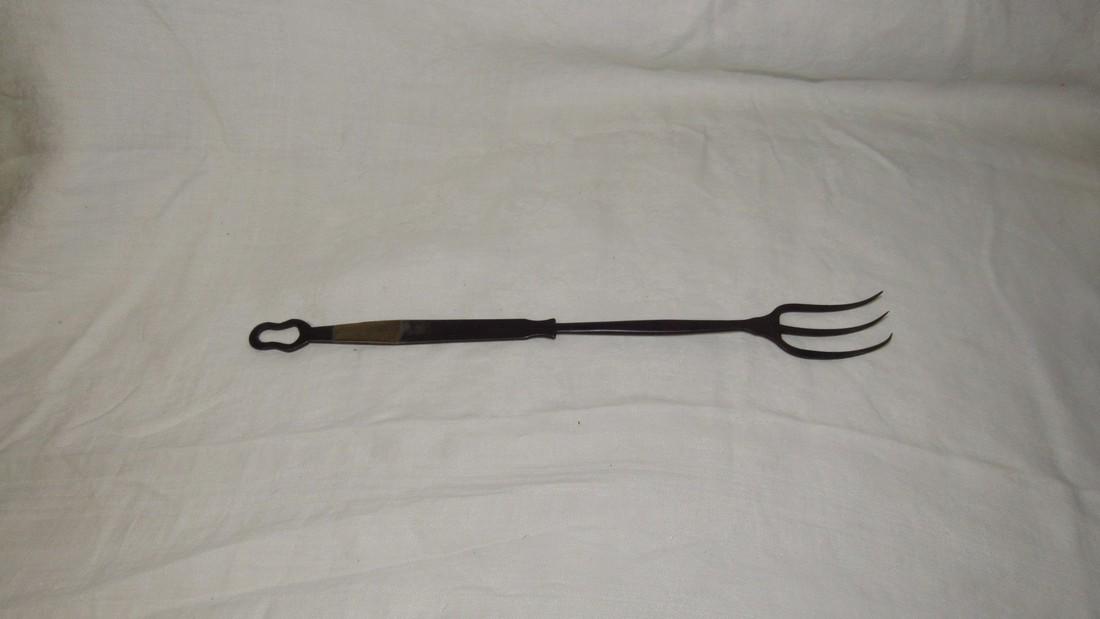 Early Wrought Iron Butchering Fork w/ 1827 Brass Inlay (1 of 5)