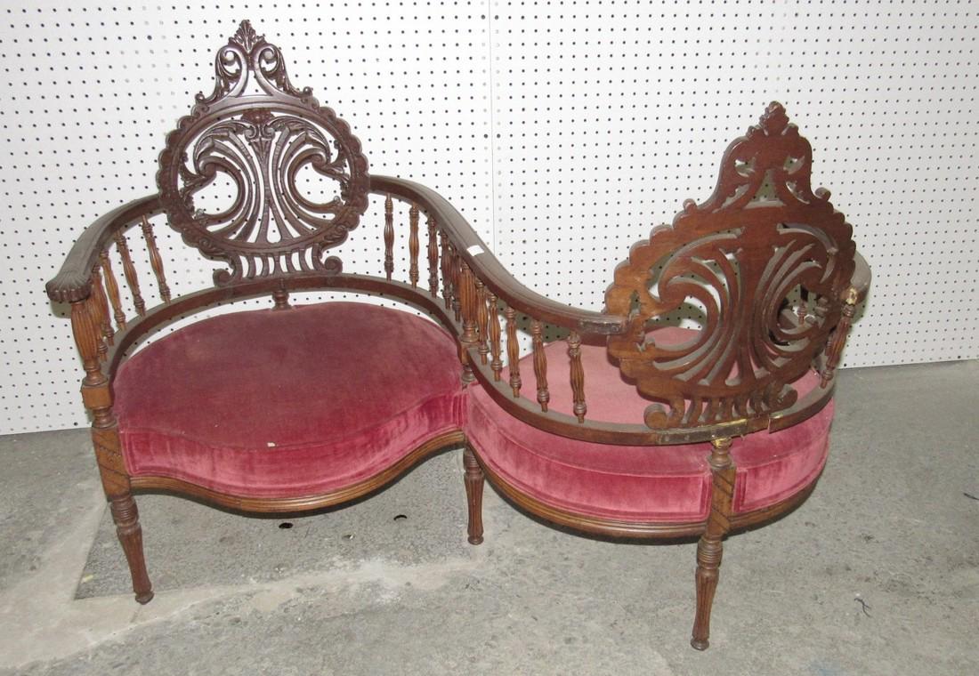Unusual Victorian Settee: Approx. 46" long. Has damage and needs repair