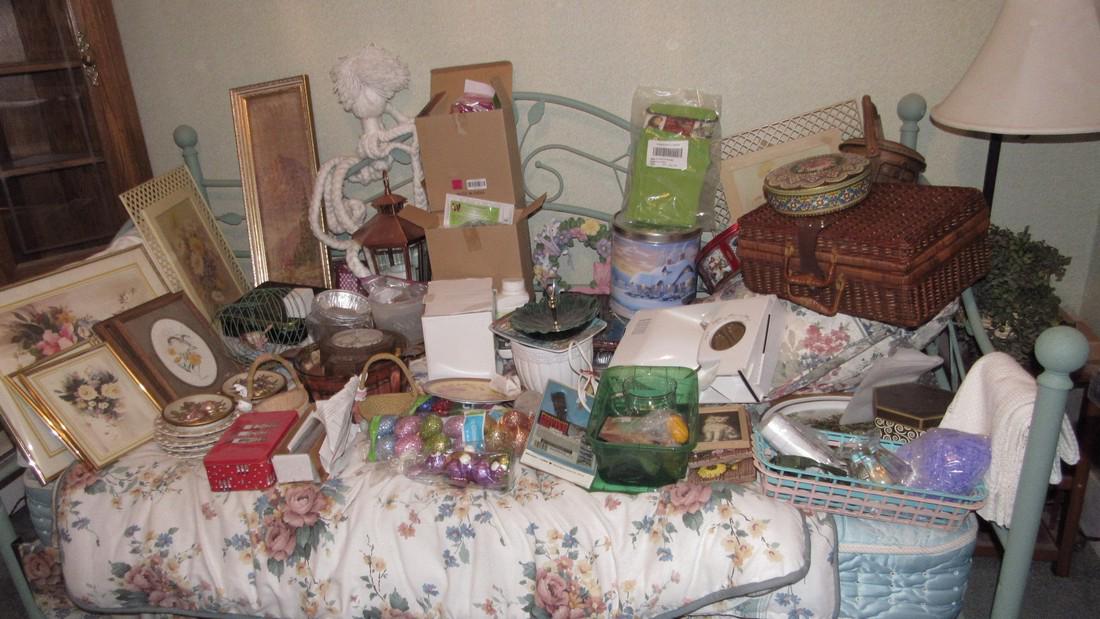 Contents of Bed: Includes everything on bed, also includes lamp table. Bed not sold in this lot