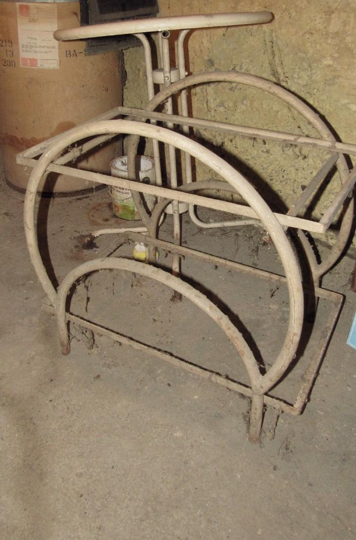 Mid Century Modern Plant Stand & Plastic Table: Plant Stand is approx. 17" x 25" x 25" tall. No glass for it. Also included is round table , that needs work and plastic Table base