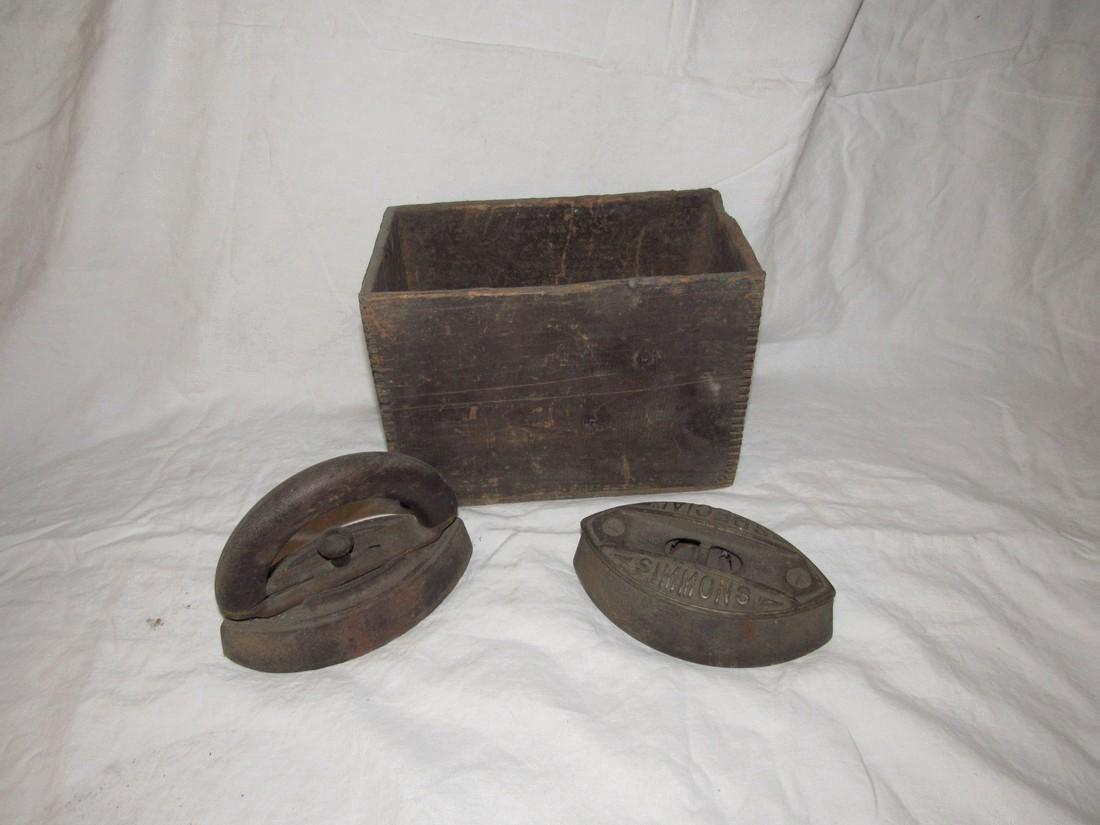 2 Sad Irons & Wood Box (1 of 3)