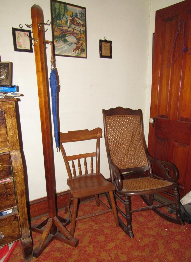 Cane Seat Rocker Clothes Tree & Chair (1 of 3)