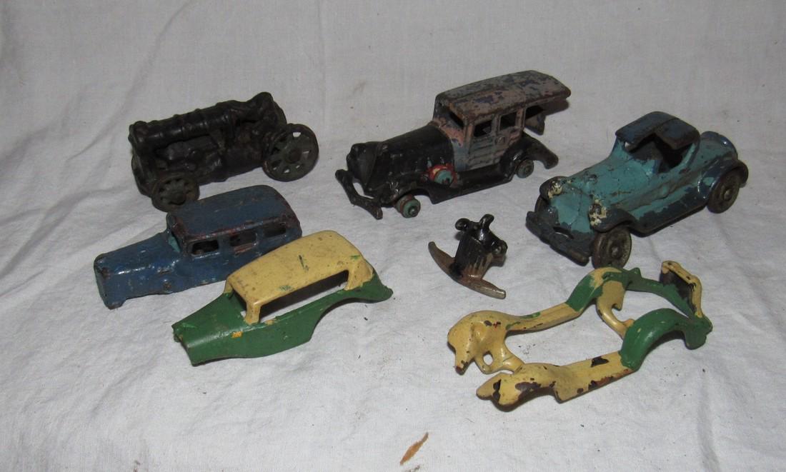 Antique Cast Iron Toy Junk Yard Car Parts: All have some sort of damage.