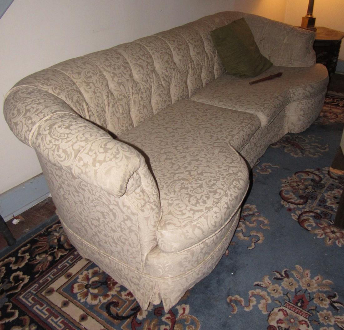 Sofa: Couch is approx. 36" deep and 90" long. Under cushions is dirty.