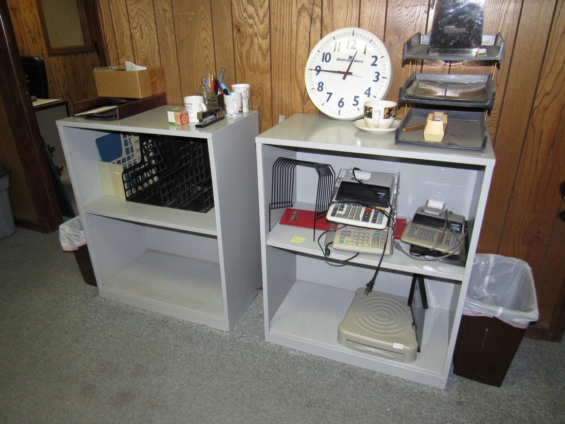 2 Shelves Calculators Clock Misc.: Getting shelves and everything on them. Shelves are approx. 17" x 31" x 38"