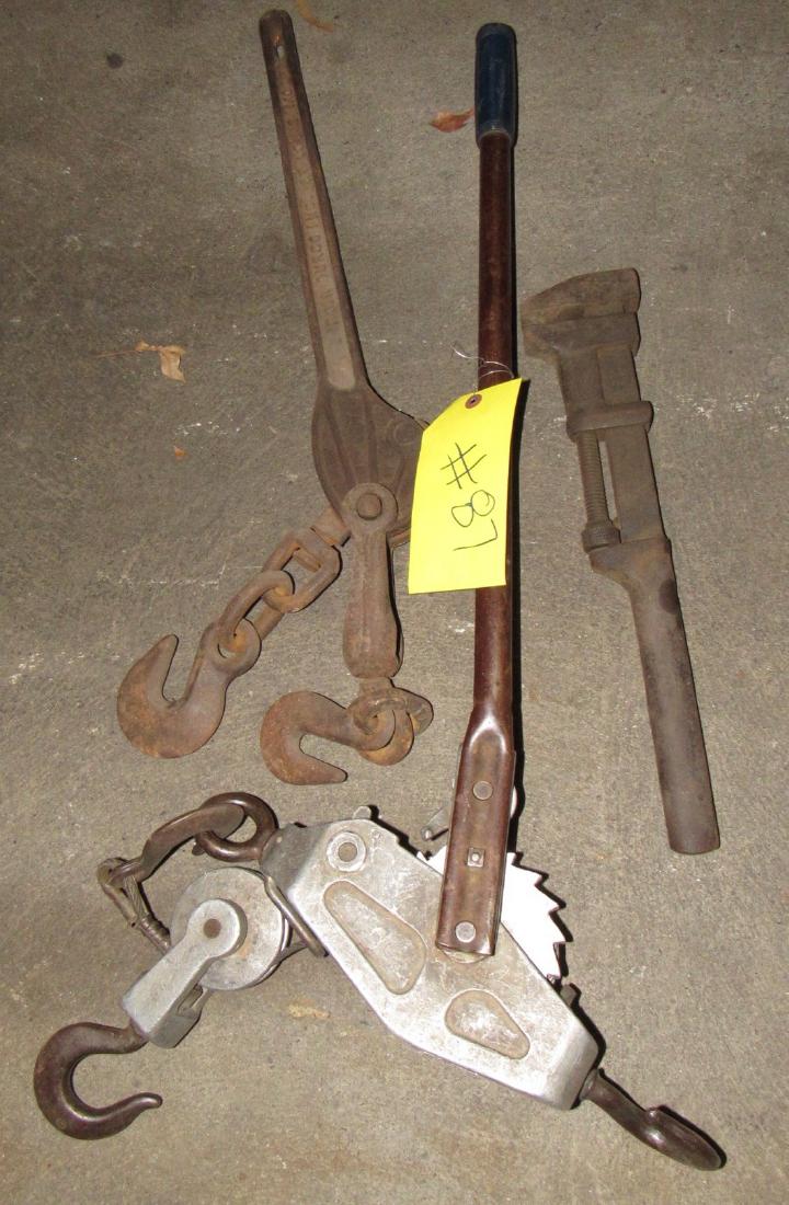 Lincoln Come a Long and Pipe Wrench Lot (1 of 2)