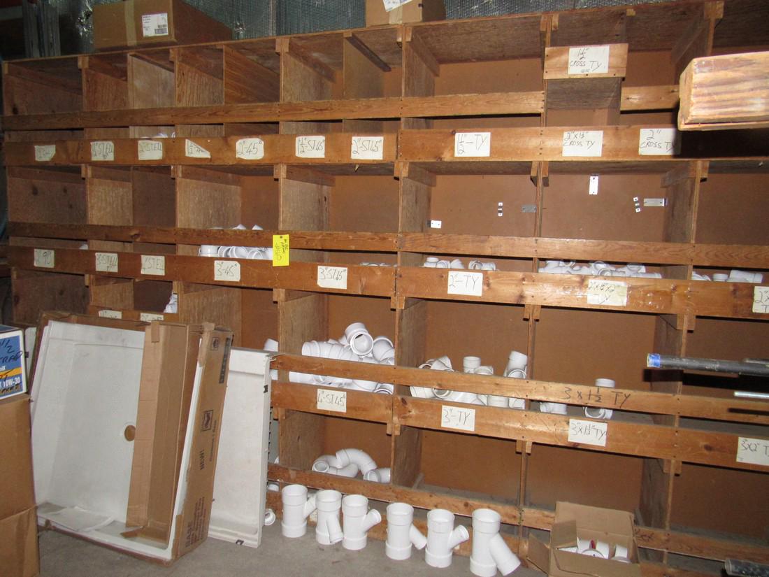 Large Lot of PVS Fittings: Lot includes ty's , 45's, elbows, caps, flanges, & traps. 1 1/2" - 4". Also includes all the bins , if you want them and shower bases.Take what you want and leave what you don't.