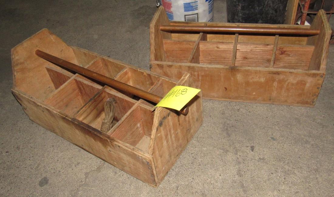 2 Wood Totes w/ Copper Handles: Totes are approx. 12" z 24" x 12" tall.