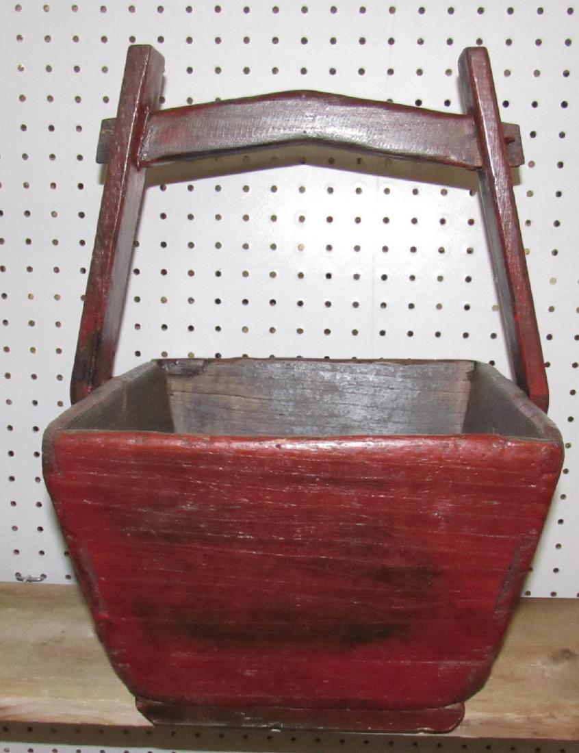 Red Painted Wooden Bucket (1 of 4)