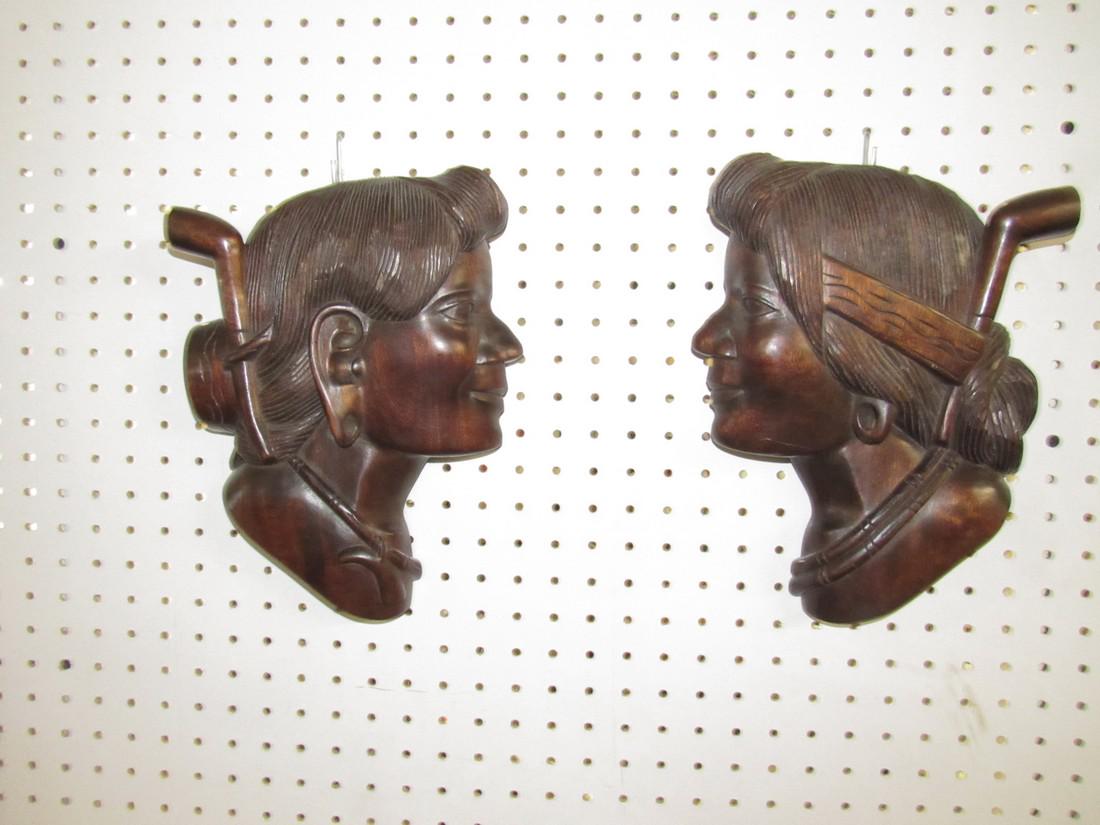 2 Wooden Carved Walnut Wall Plaques (1 of 3)