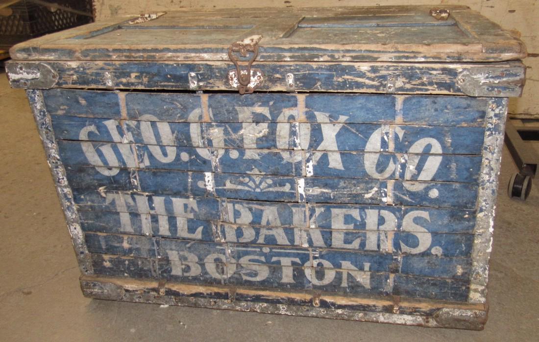 Geo Fox Bakers Boston Wood Shipping Box: Approx. 24" x 34" x 22". Slightly loose.