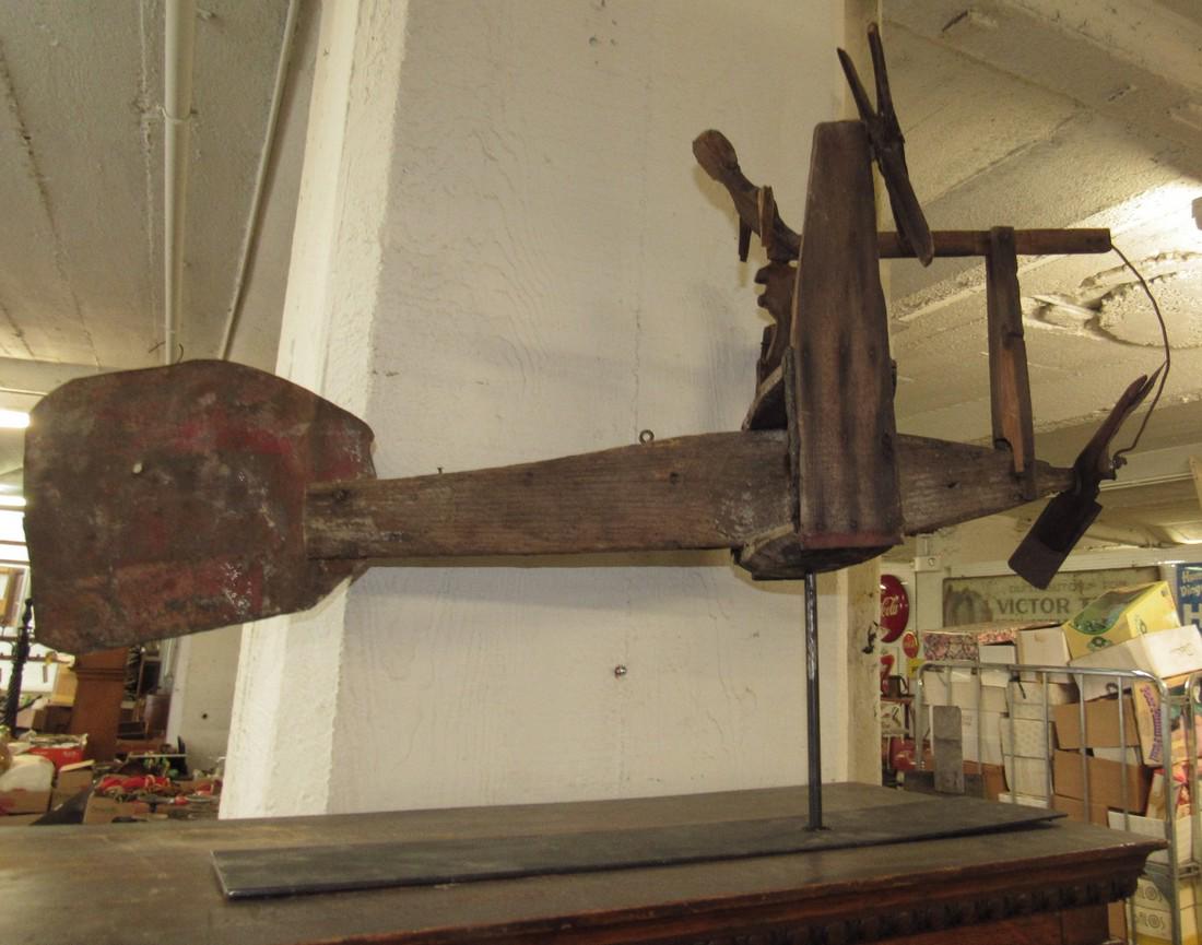 Folk Art Airplane Whirly Gig: Approx. 35" long