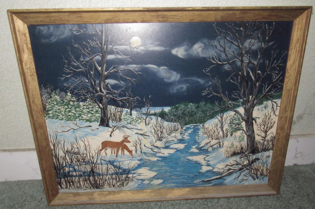L.H Krers Oil on Board Painting Winter Outdoor: Approx. 25 1/2" x 33 1/2"