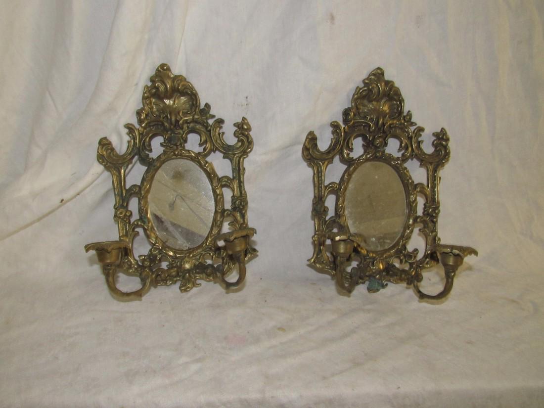 Pair of Brass Candle Holders with Mirrors (1 of 3)