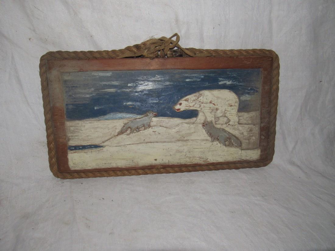 Folk Art Polar Bear & Wolf Wood Carving (1 of 3)
