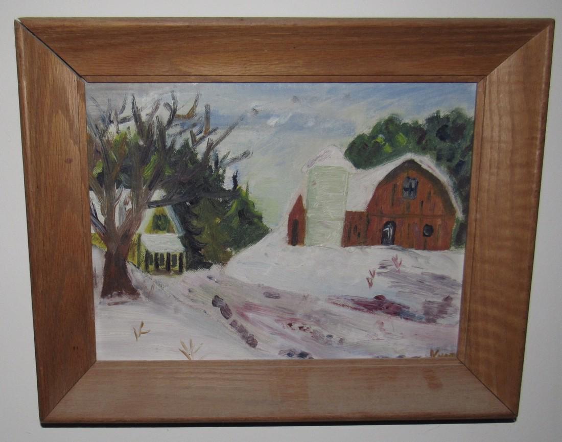 Country Barn Winter Oil on Board Painting (1 of 3)