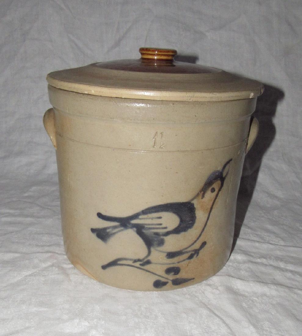 Fulper 1 1/2 Gallon Blue Decorated Bird Crock (1 of 5)