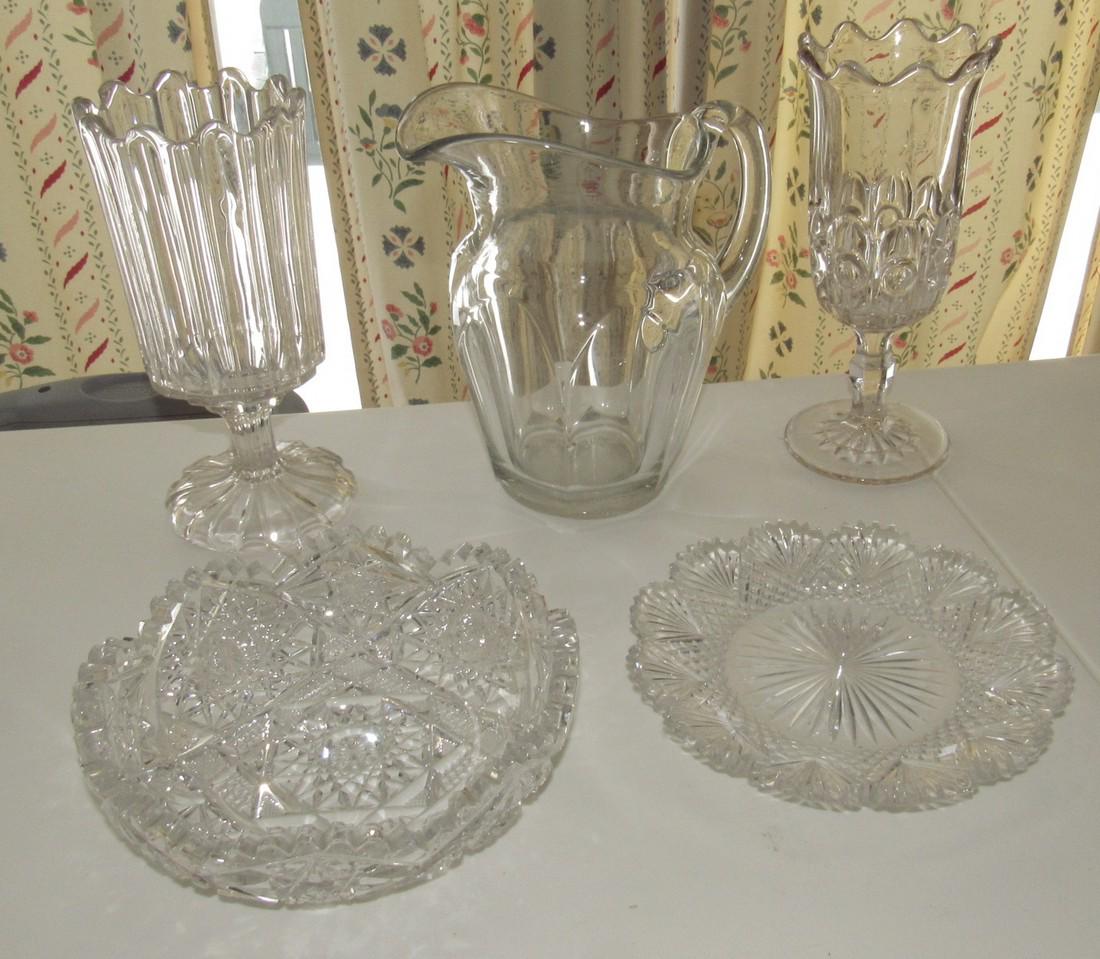 Pitcher w/ Applied Handle Vases Cut Glass Bowl (1 of 2)
