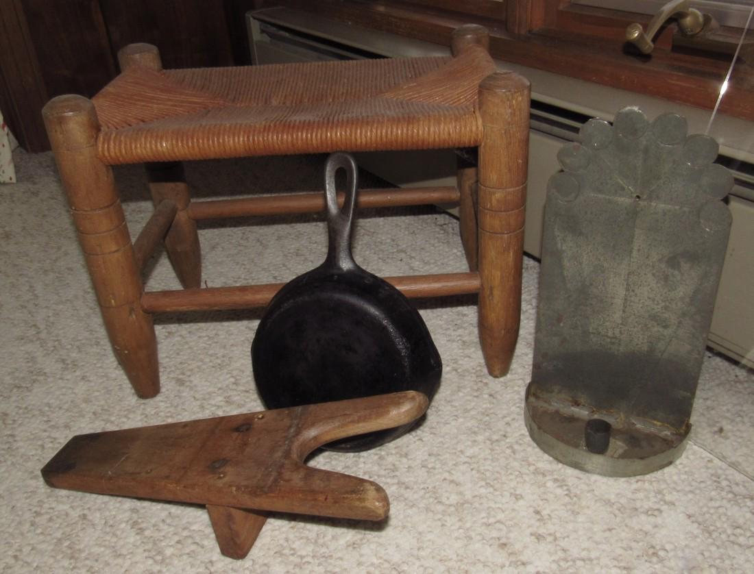 Stool Bootjack Tin Candle Sconce Cast Iron Skillet (1 of 1)