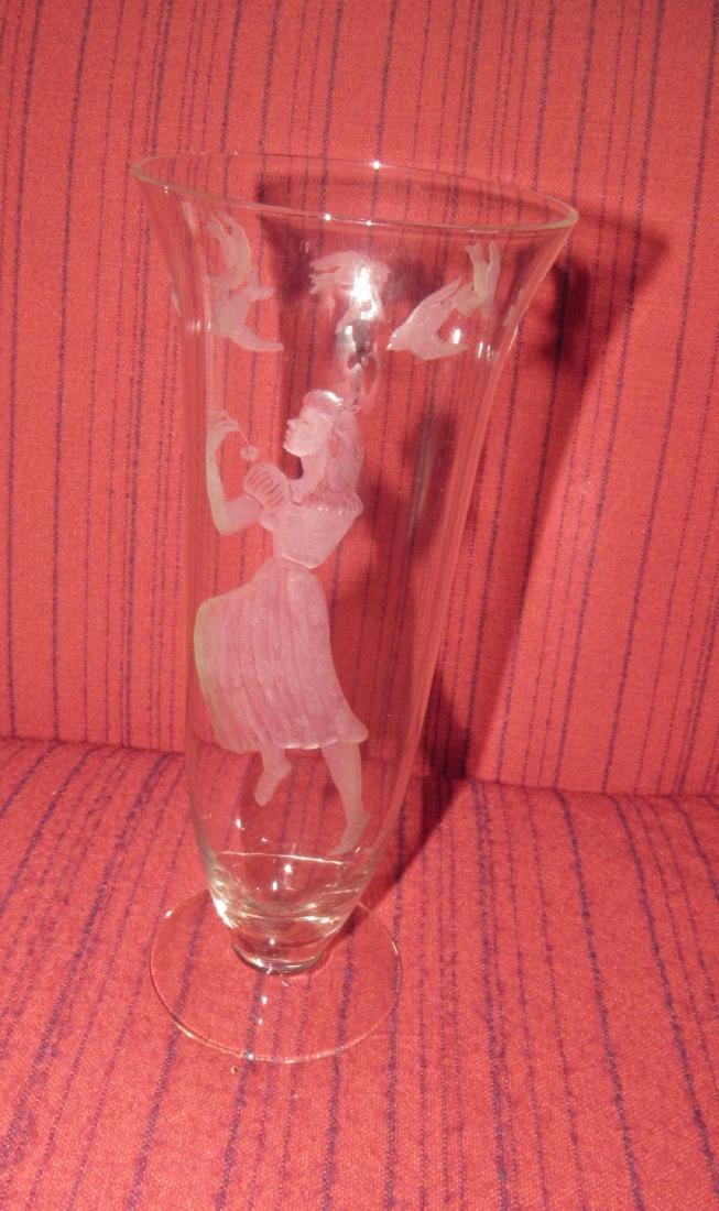 Lilly Belle Signed Etched Vase: Approx. 9 3/4" tall and 4 1/8" in diameter