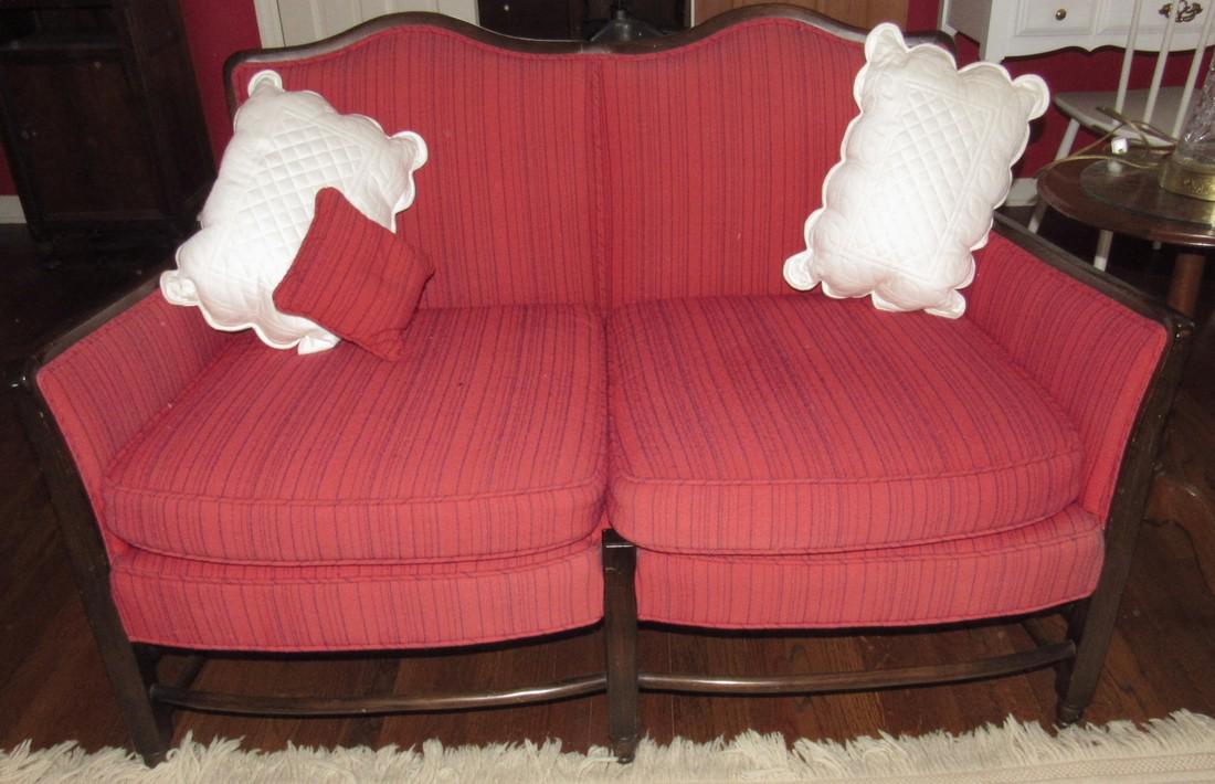 Settee: Approx. 30" deep and 50 1/2" wide. Nice condition !