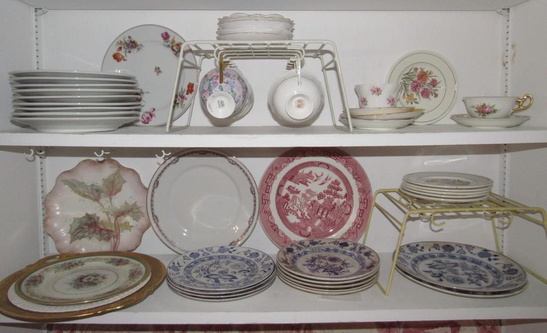 Staffordshire Plates Bone China Cups Dinnerware: Getting all pictured on the 2 shelves
