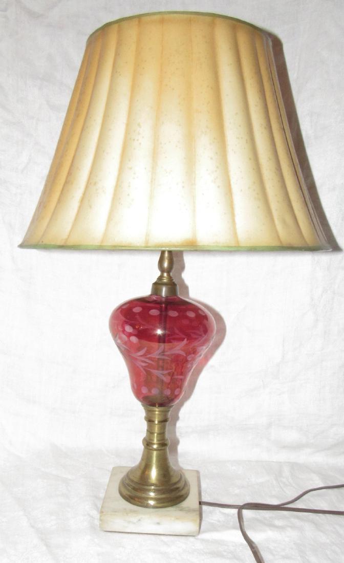 Ruby Glass Etched Table Lamp (1 of 2)