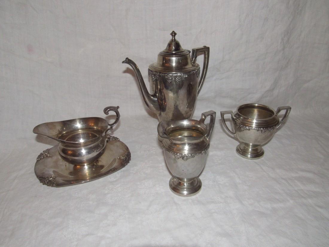 Fisher Silverplate Gravy Boat Crescent Teapot Sugar: Also includes Crescent Creamer. Teapot is approx. 10 1/2" tall. Hinge needs to be fixed.