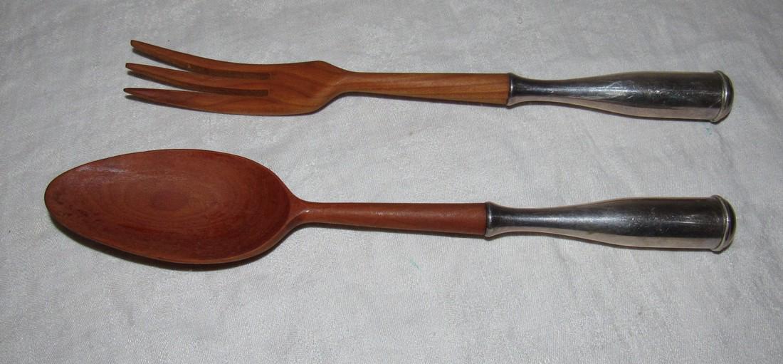 Salad Fork & Spoon  w/ Sterling Silver Handles (1 of 2)