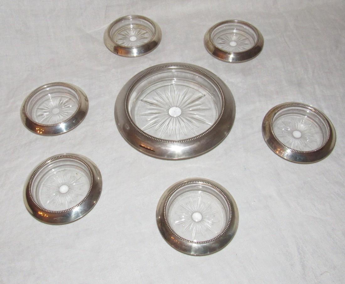 Frank Whiting 04 & 06 Coasters w/ Sterling Silver Trim: Large one is approx. 7" in diameter and small ones are approx .4" in diameter