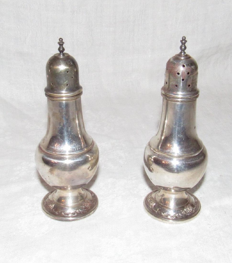 Damask Rose Sterling Silver Salt & Pepper Shakers: #81 . Approx. 5 1/4" tall and weigh approx. 100 grams