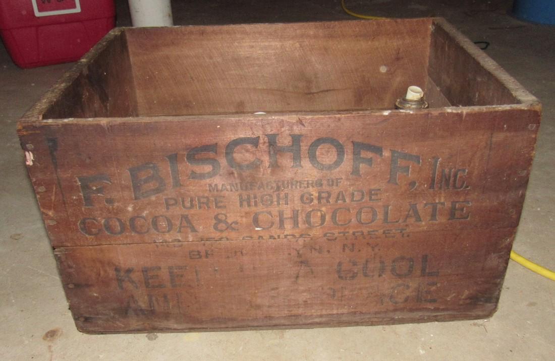 Bischoff Cocoa Chocolate Wood Crate: Approx. 15 1/2" x 20 1/2" x 11 1/2" tall