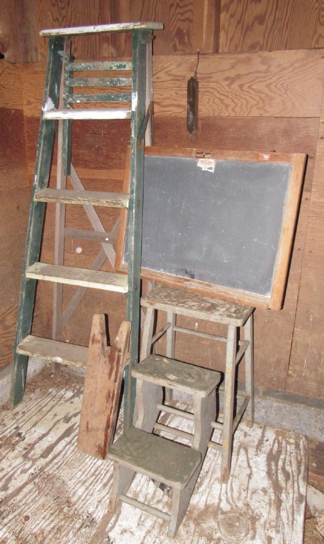 Ladder Step Stool Chalkboard Scale & Wood Bootjack (1 of 2)