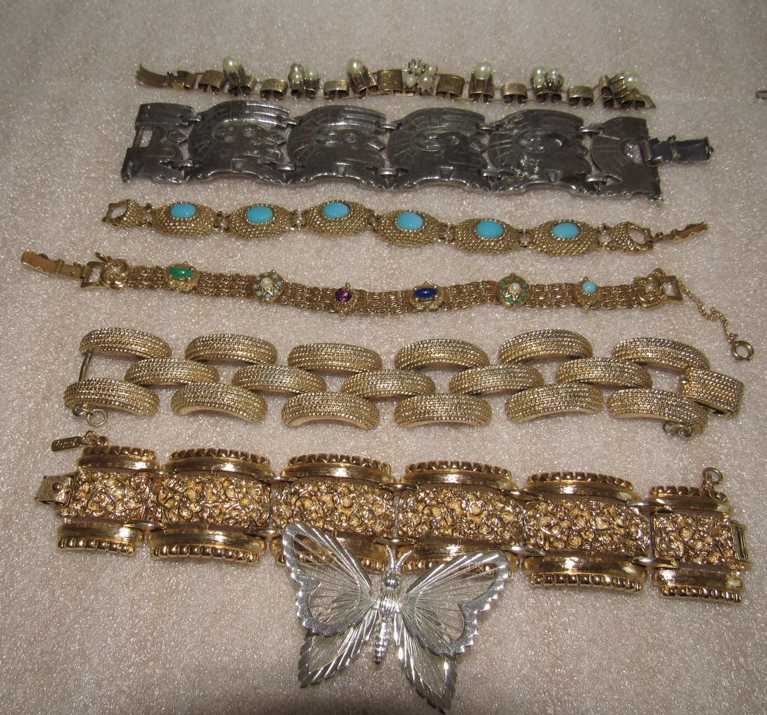 Monet Cora Goldette Costume Jewelry Bracelets & Pin: Getting all bracelets and butterfly pin