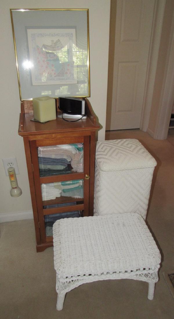 Wicker Basket Stool Towl Cabinet Alarm Clock: Getting all pictured. Take what you want and leave the rest