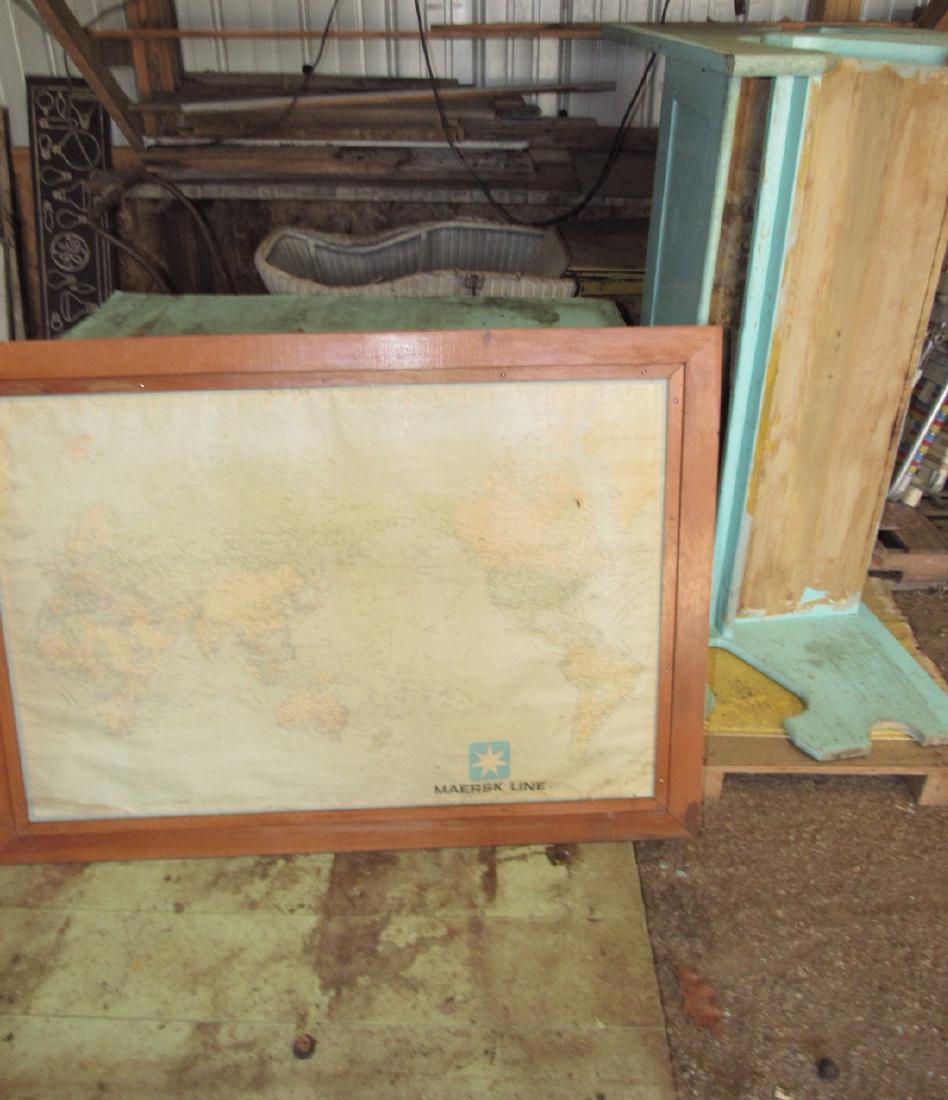 Benches Table Map Mirror Stroller Trunk: Getting all pictured. Benches are approx. 53" long . Map has small hole in it. Does not include wood on shelf