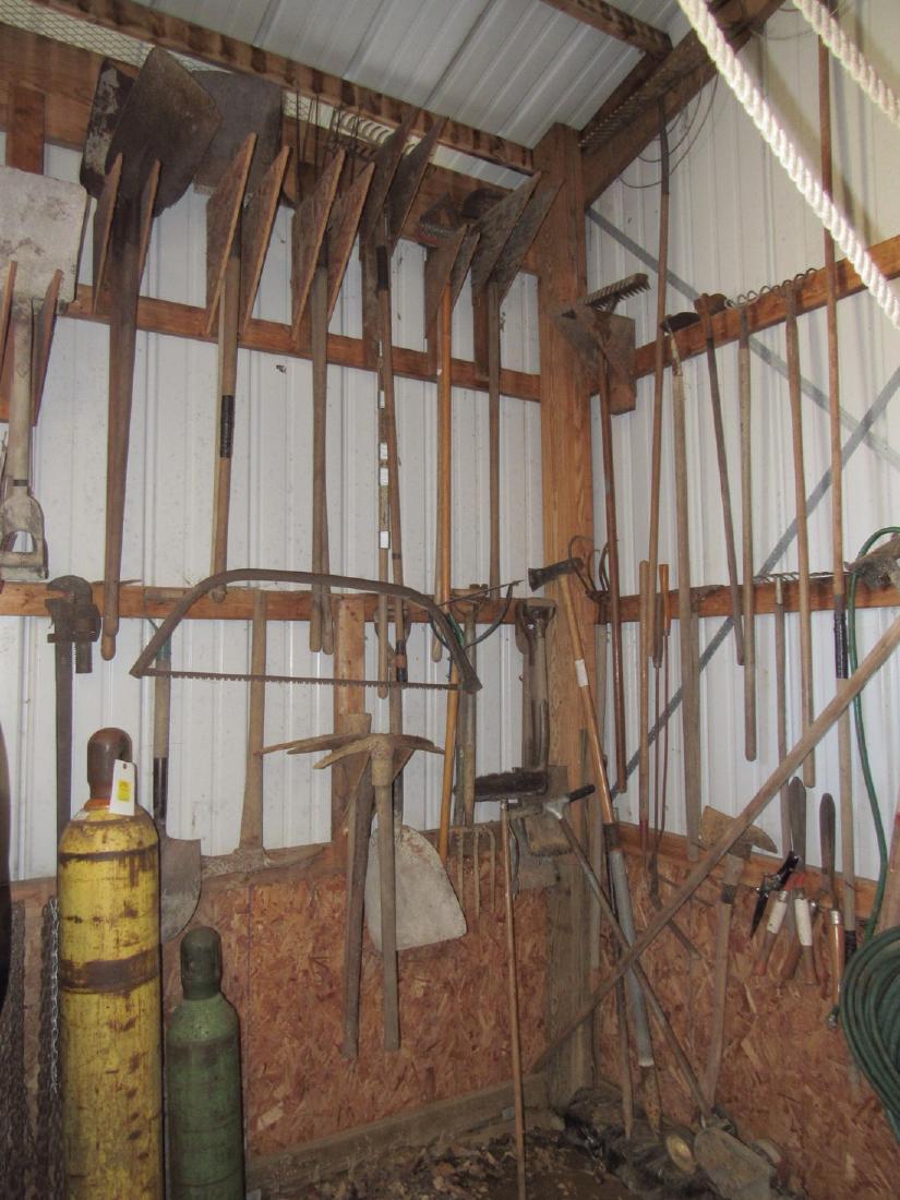 Large Lot of Garden Tools Picks Axes Hoes Log Roller (1 of 10)