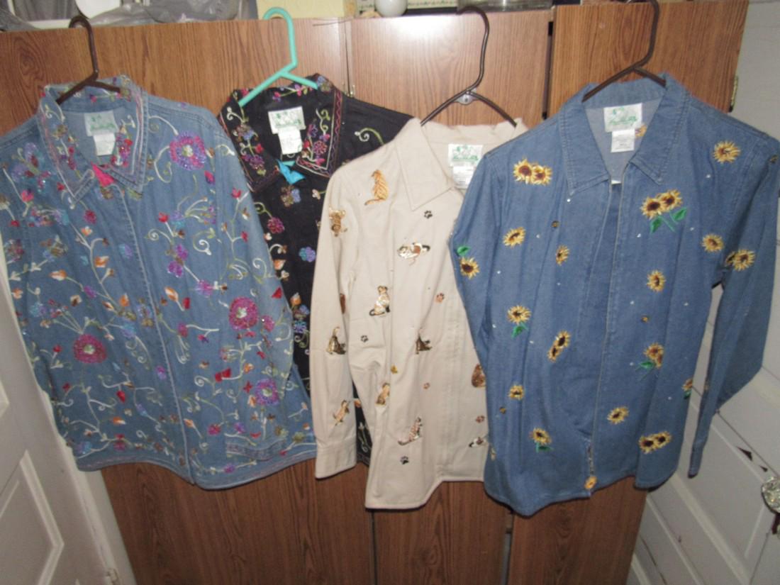 Grandella II Fur Coat & QVC Quacker Factory Shirts: Getting all clothing pictured. Mostly size small, A lot still with original tags