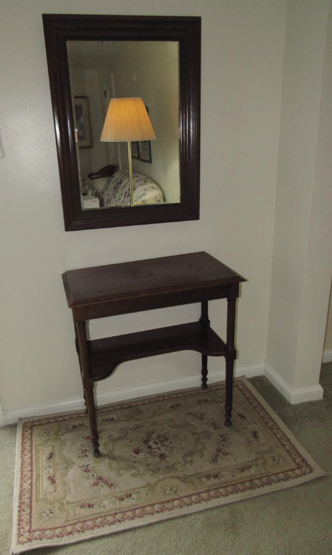 Lamp Table Mirror & Rug: Table is approx. 15" x 28" x 30" tall.