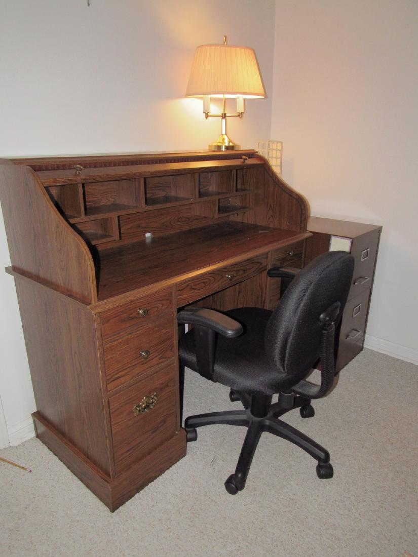 Rolltop Desk File Chair & Lamp