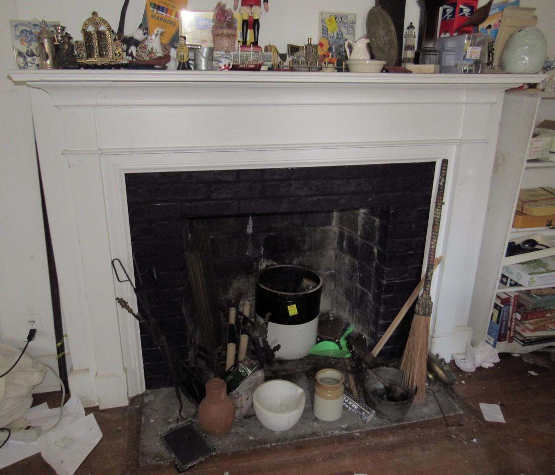 Fireplace Mantle: Approx. 8 1/2" x 71 1/8" x 51 5/8" tall. DOES NOT INCLUDE ITEMS ON IT. BUYER MUST REMOVE MANTLE FROM WALL