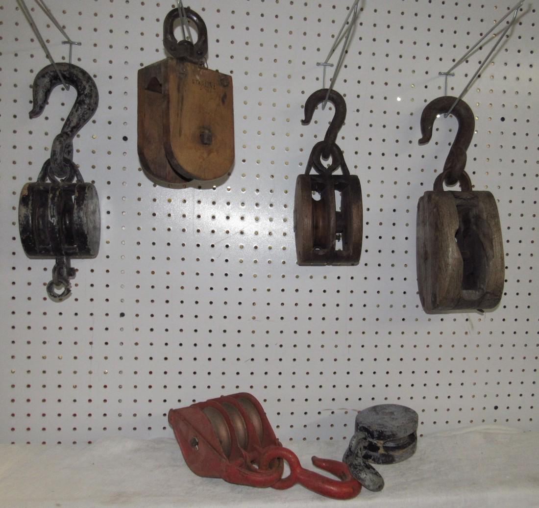 Wooden Pulleys: Red one is metal.