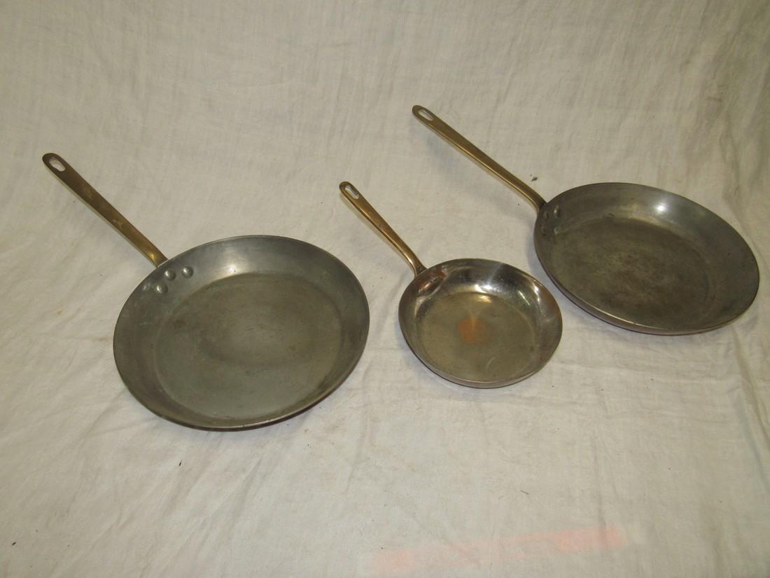 3 Copper w/ Brass Handle Skillets Bazar Francais 666 (1 of 5)